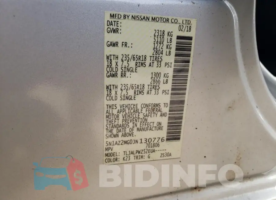 5N1AZ2MG0JN130776 Photo# 13