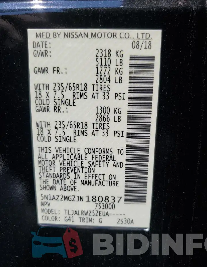 5N1AZ2MG2JN180837 Photo# 14