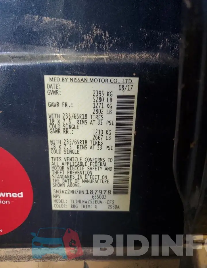 5N1AZ2MH7HN187978 Photo# 13