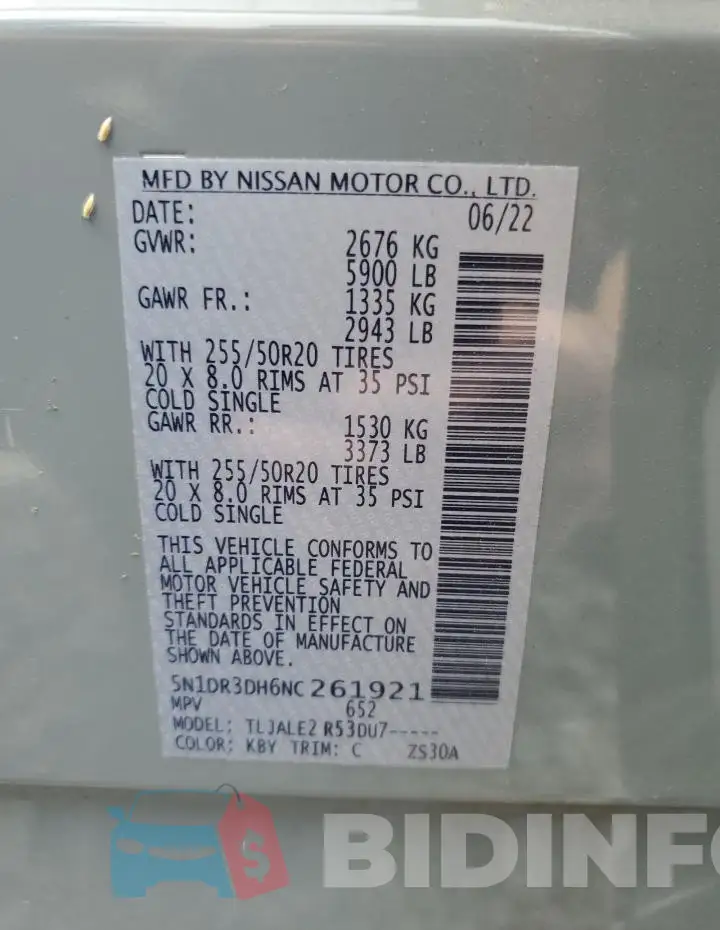 5N1DR3DH6NC261921 Photo# 12