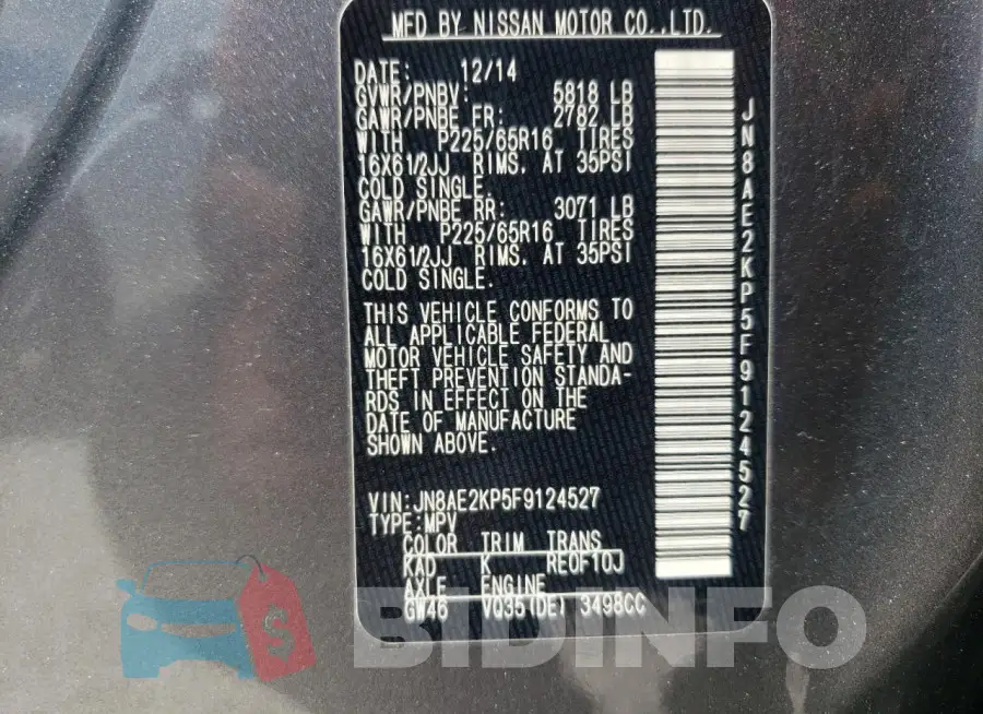 JN8AE2KP5F9124527 Photo# 12
