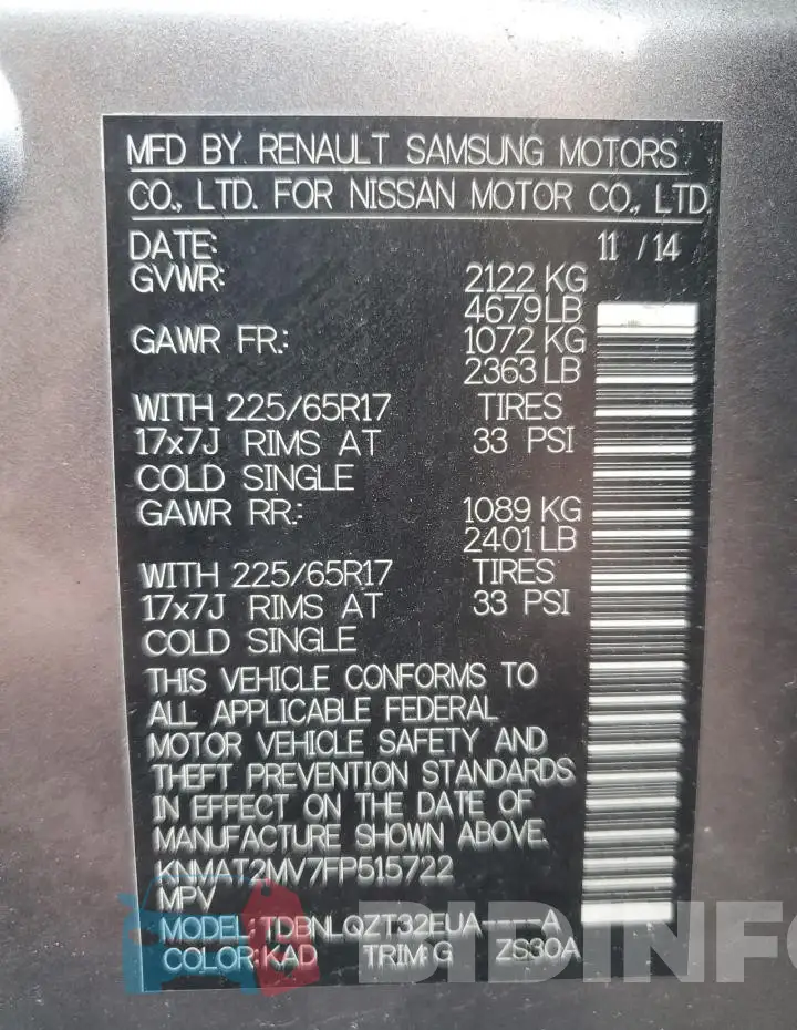 KNMAT2MV7FP515722 Photo# 13