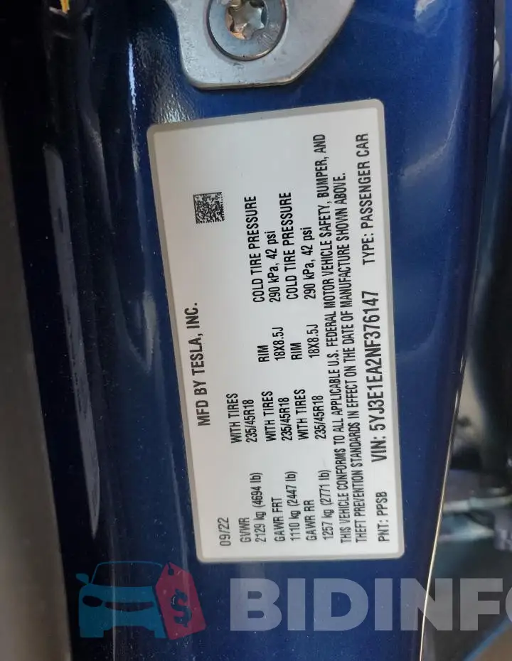 5YJ3E1EA2NF376147 Photo# 13