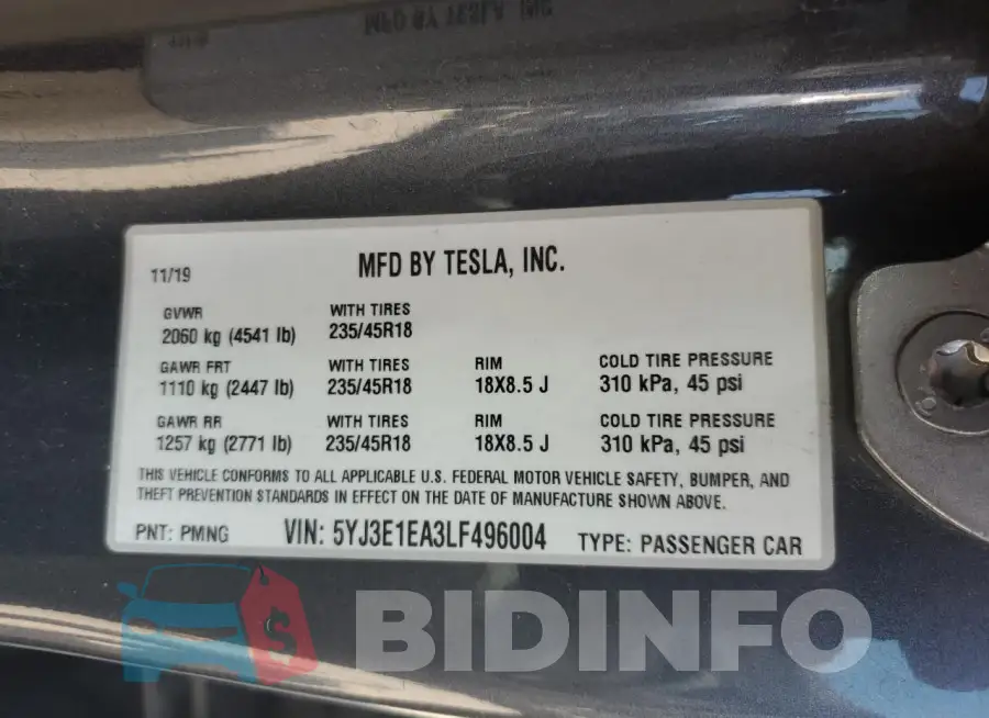 5YJ3E1EA3LF496004 Photo# 12