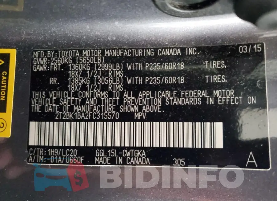 2T2BK1BA2FC315570 Photo# 14