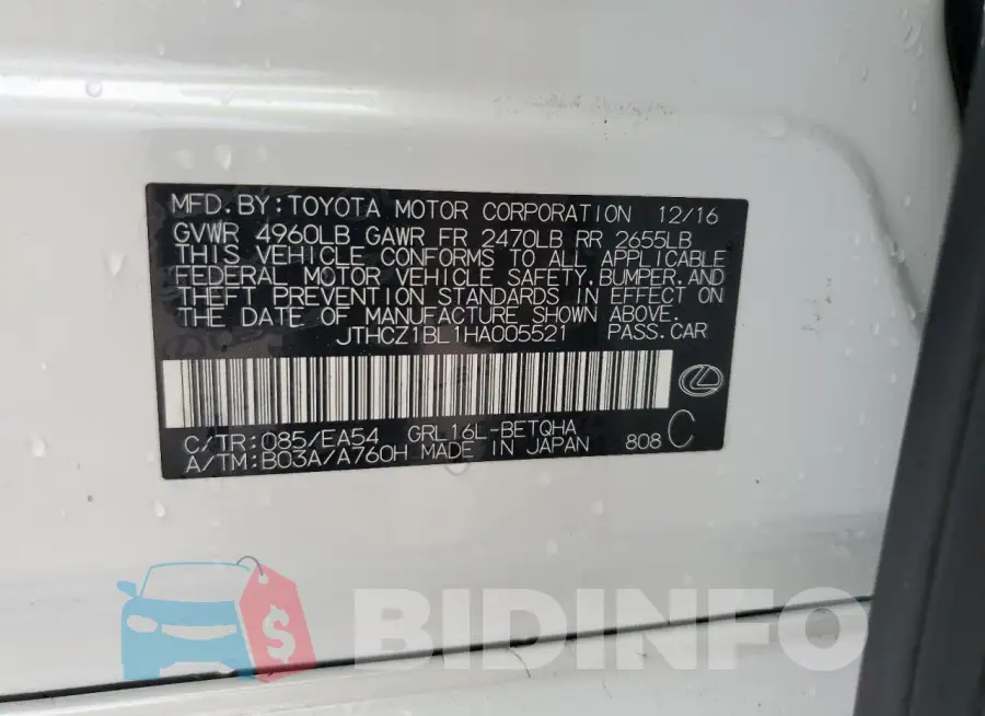 JTHCZ1BL1HA005521 Photo# 14