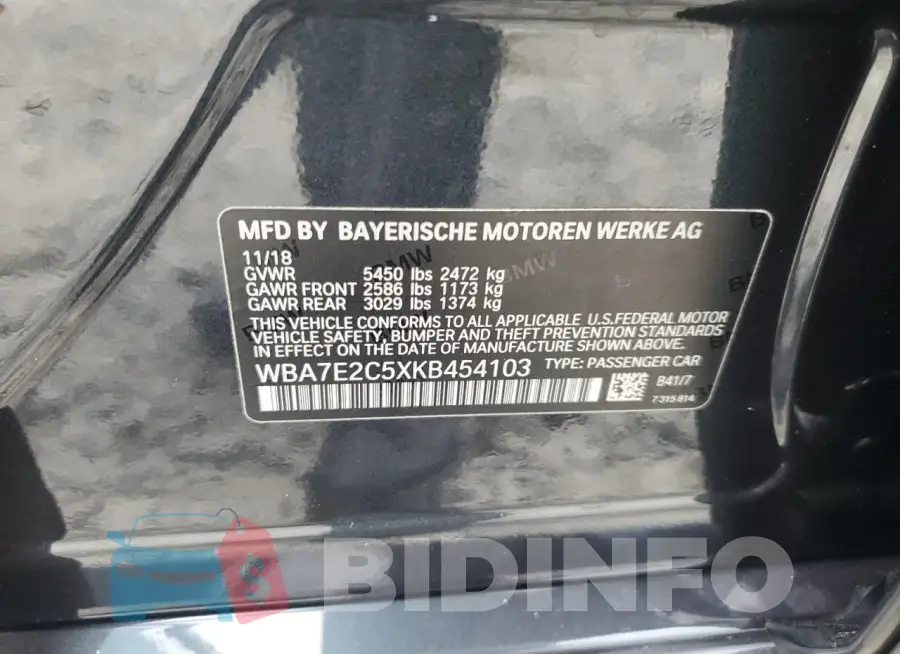 WBA7E2C5XKB454103 Photo# 12