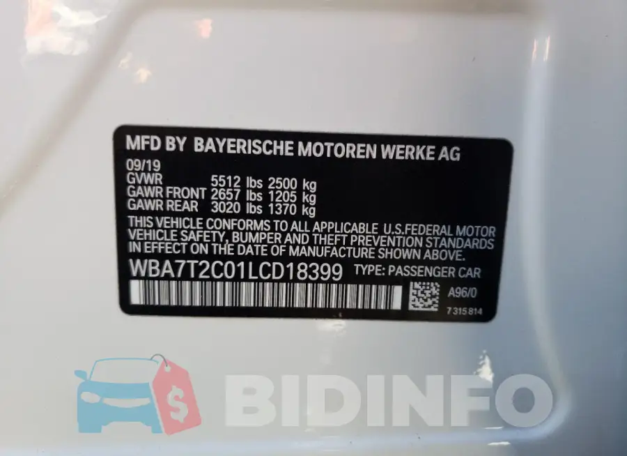 WBA7T2C01LCD18399 Photo# 12