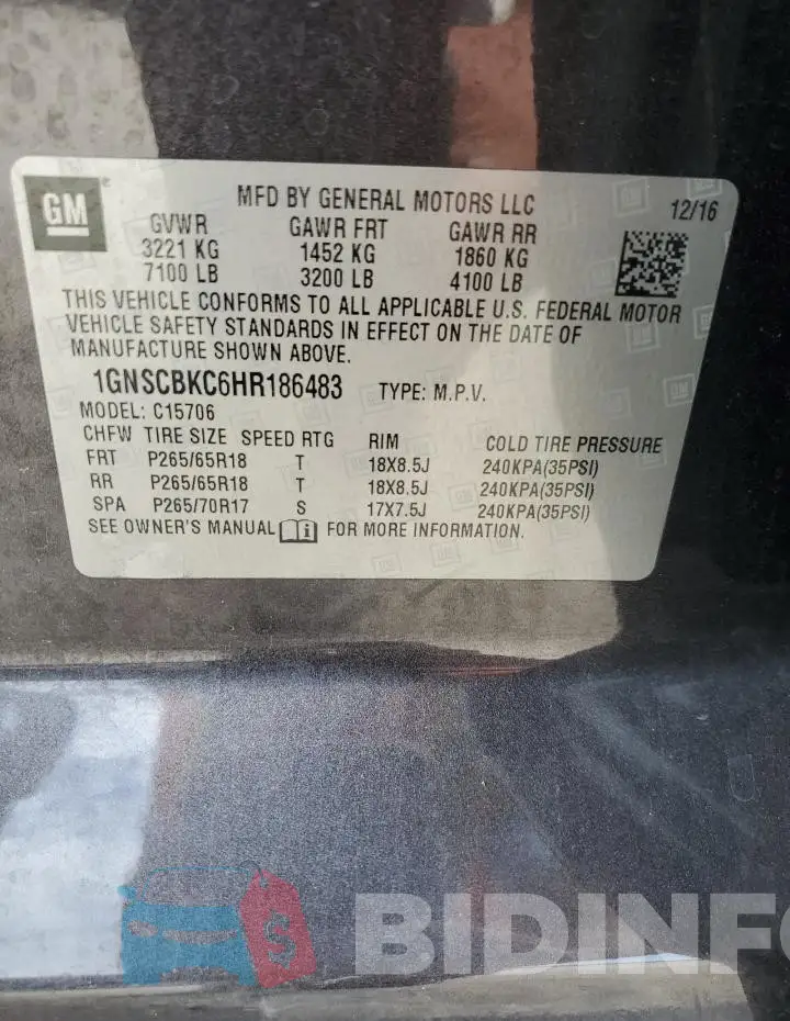 1GNSCBKC6HR186483 Photo# 14