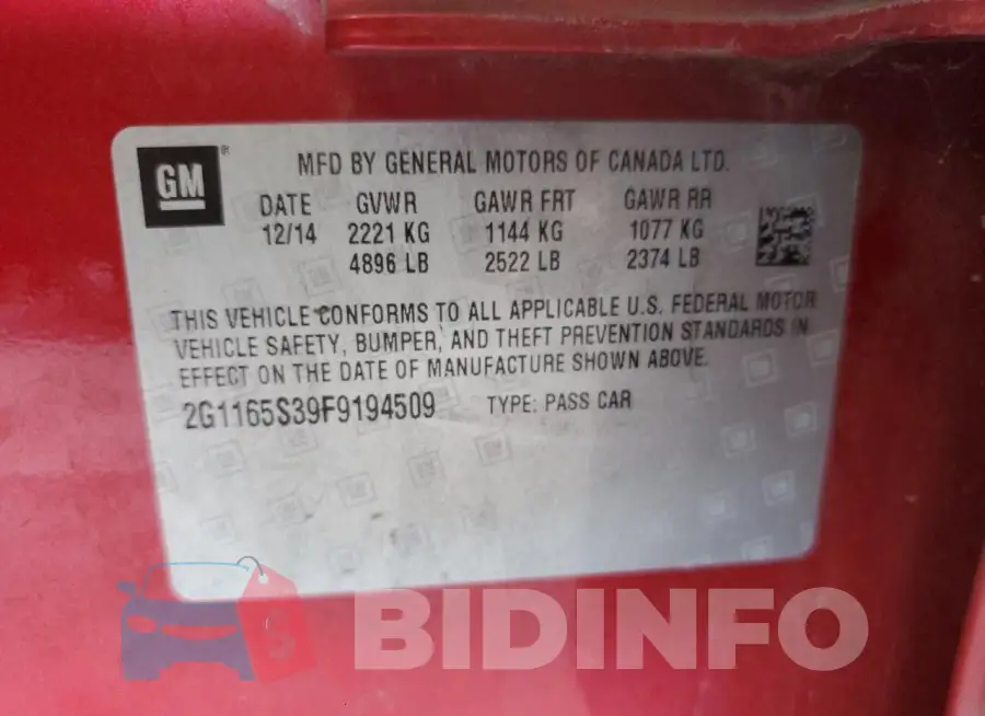 2G1165S39F9194509 Photo# 12