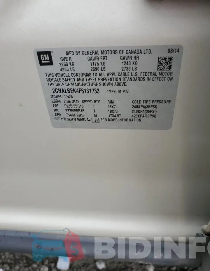 2GNALBEK4F6131733 Photo# 12