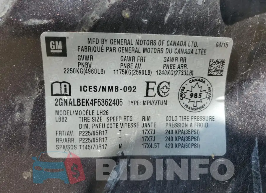 2GNALBEK4F6362406 Photo# 13