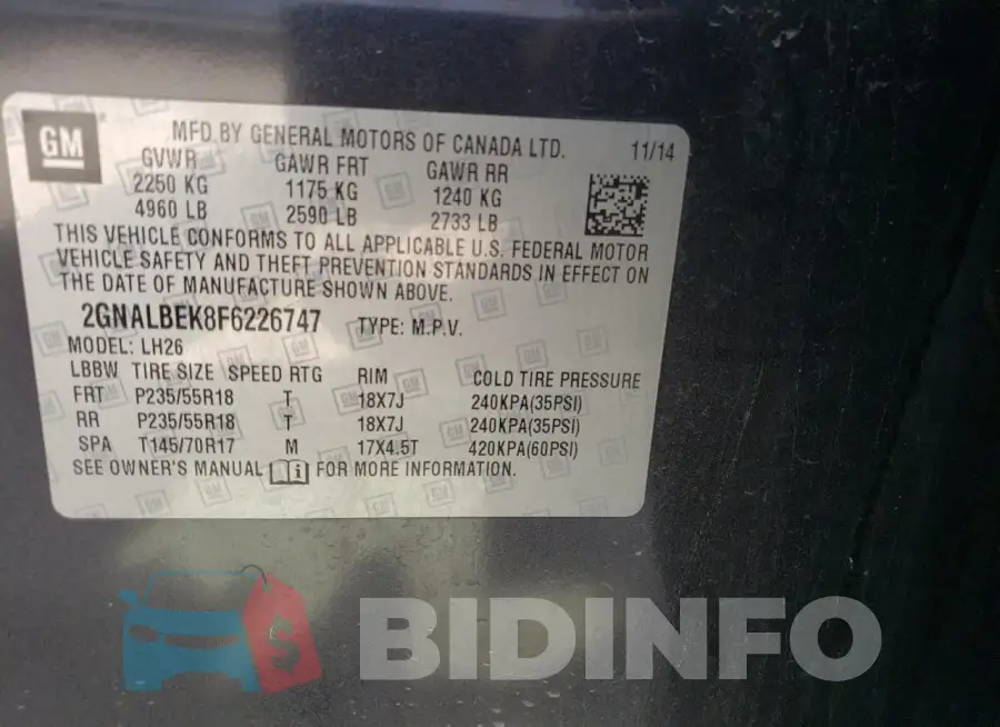 2GNALBEK8F6226747 Photo# 13