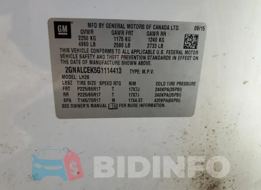 2GNALCEK5G1114413 Photo# 13