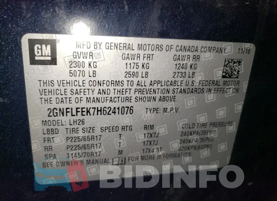 2GNFLFEK7H6241076 Photo# 13