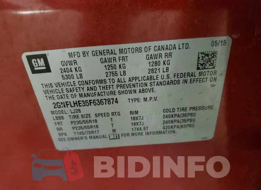 2GNFLHE35F6367874 Photo# 13
