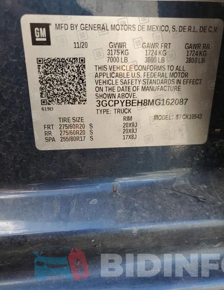 3GCPYBEH8MG162087 Photo# 12