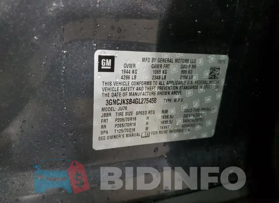 3GNCJKSB4GL275458 Photo# 13