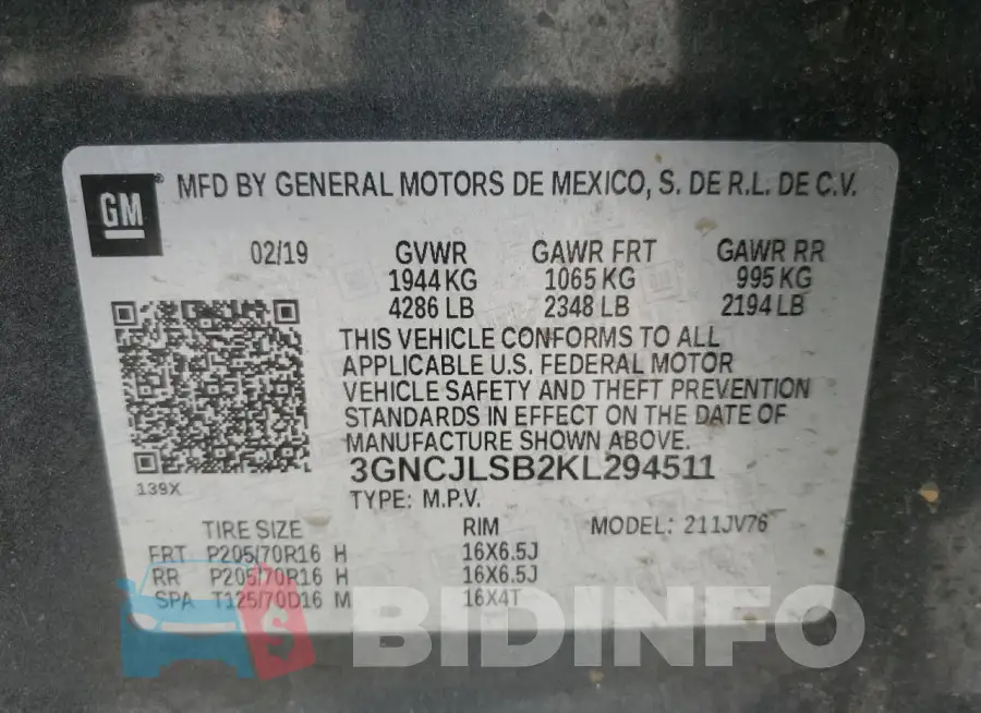 3GNCJLSB2KL294511 Photo# 14
