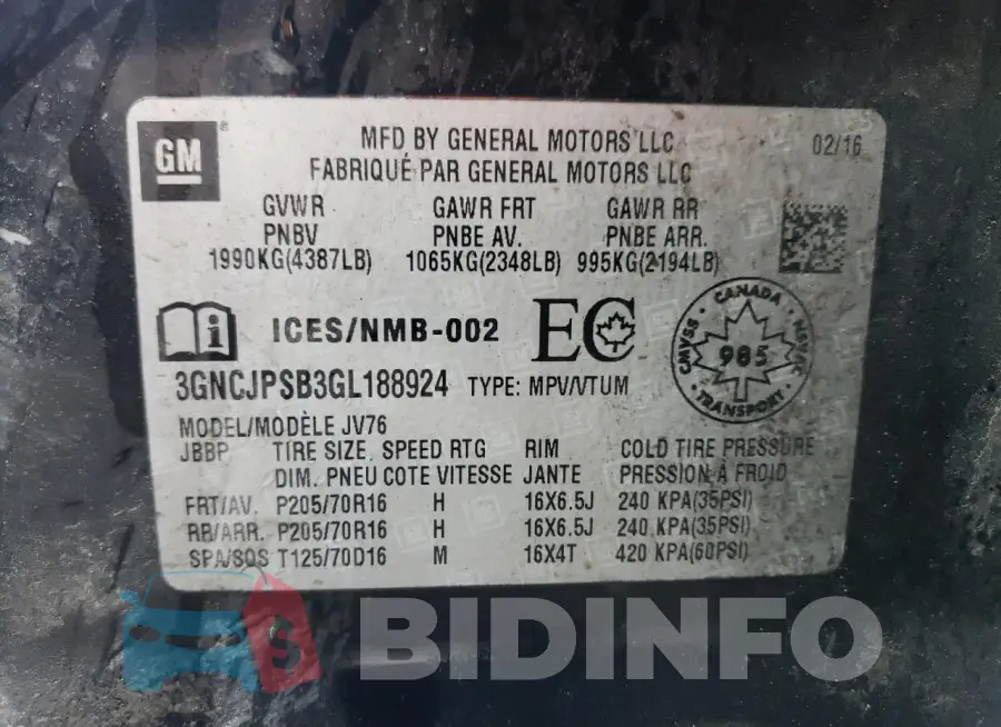 3GNCJPSB3GL188924 Photo# 14