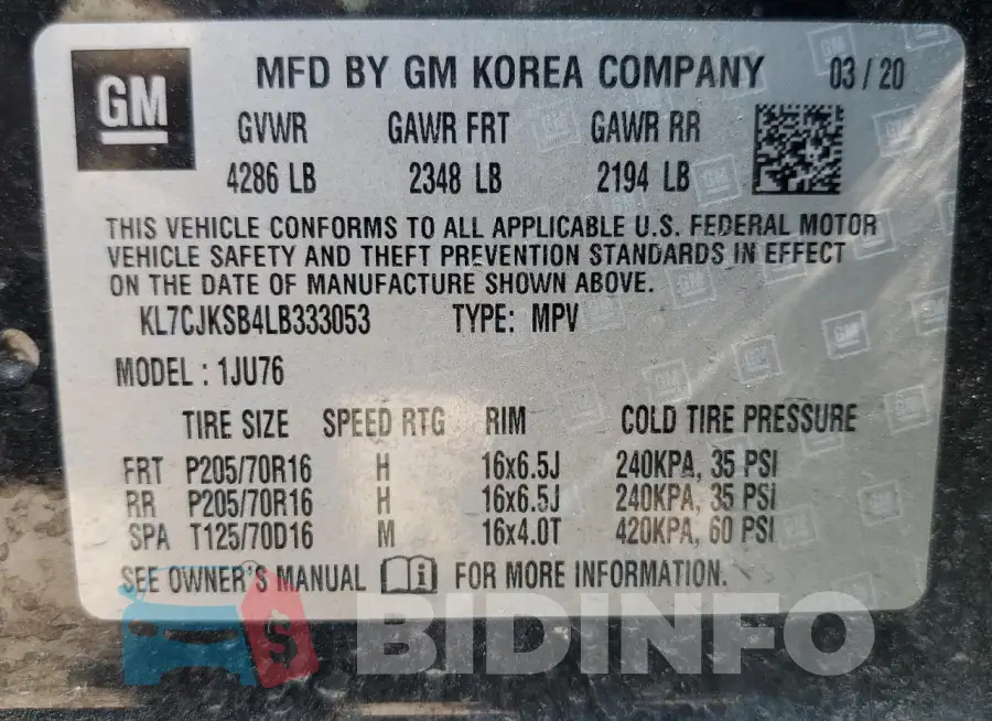 KL7CJKSB4LB333053 Photo# 12