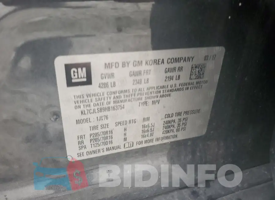 KL7CJLSB9HB163754 Photo# 13