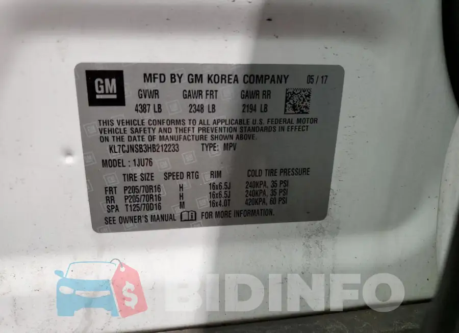 KL7CJNSB3HB212233 Photo# 13