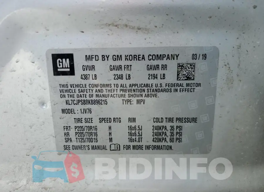 KL7CJPSB8KB896215 Photo# 12