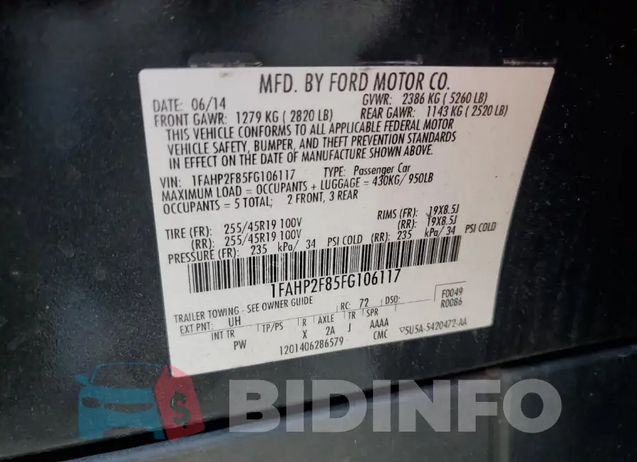 1FAHP2F85FG106117 Photo# 12