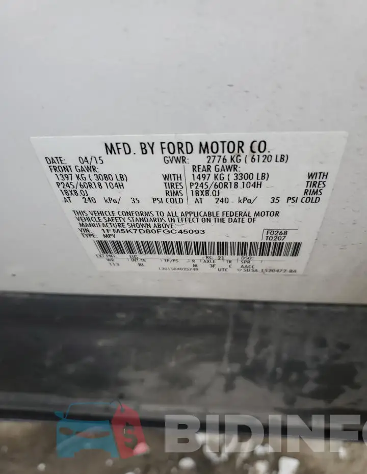1FM5K7D80FGC45093 Photo# 12