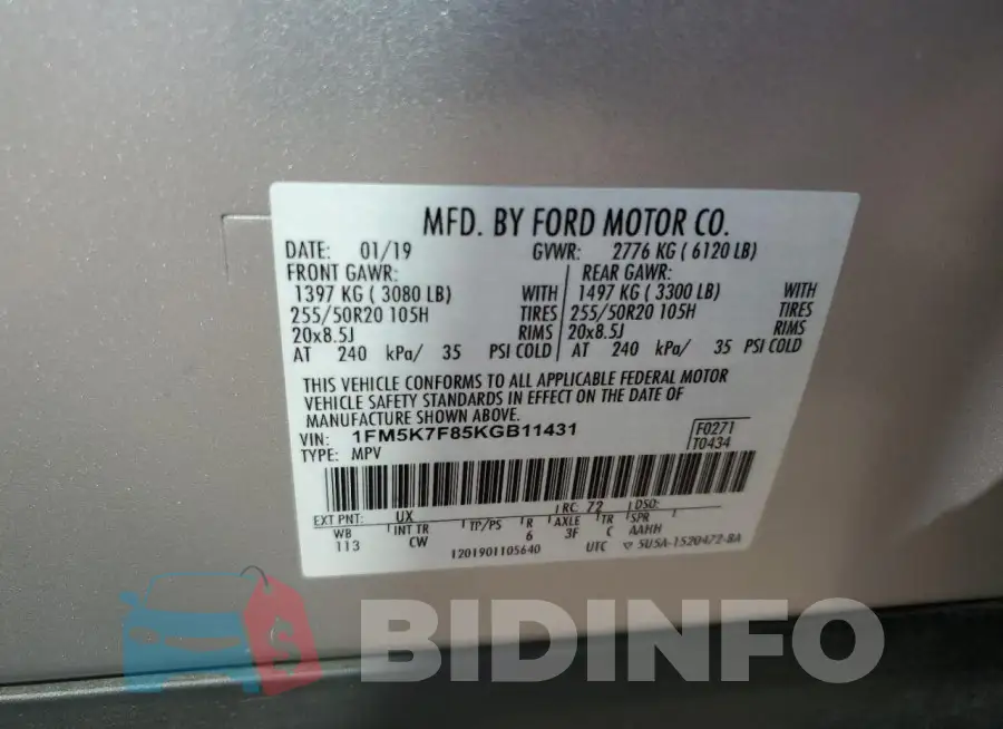 1FM5K7F85KGB11431 Photo# 13