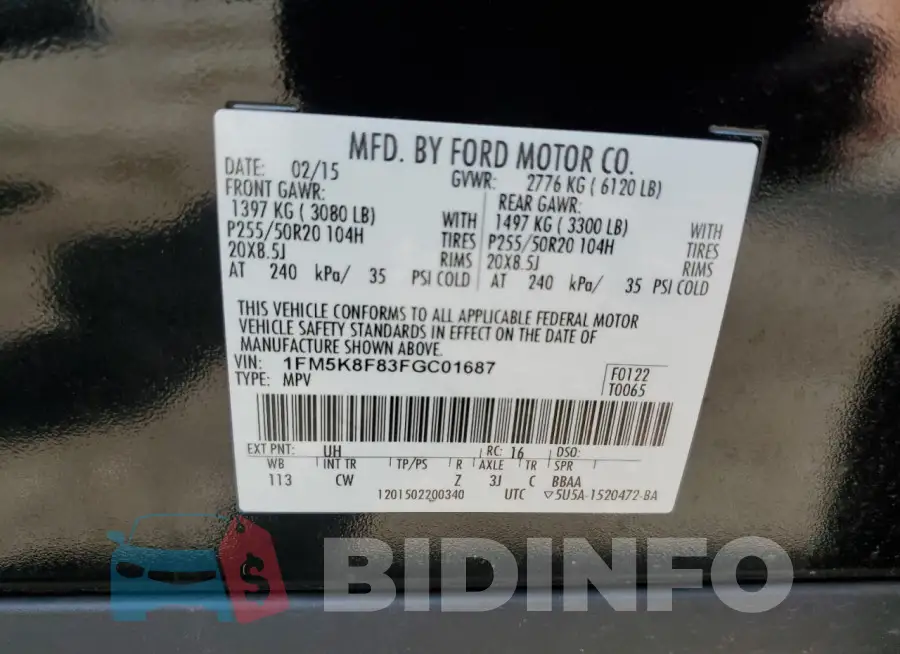 1FM5K8F83FGC01687 Photo# 13