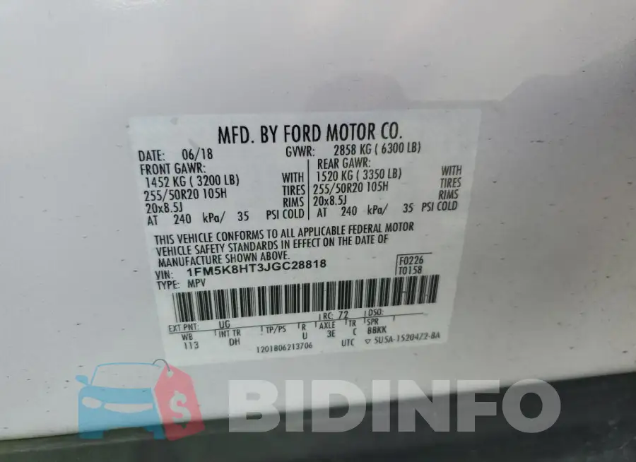 1FM5K8HT3JGC28818 Photo# 14