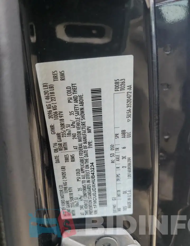 1FMCU0JDXHUB43234 Photo# 13