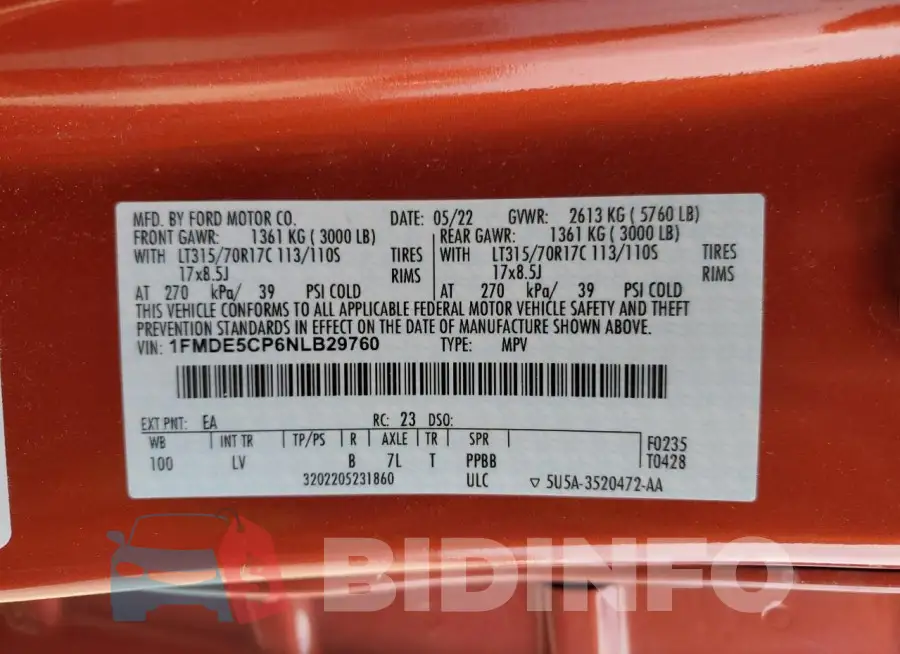 1FMDE5CP6NLB29760 Photo# 13