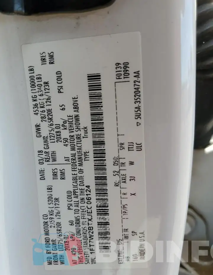 1FT7W2BTXJEC06124 Photo# 12