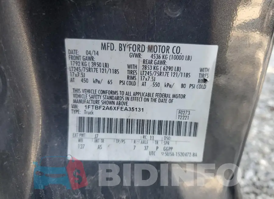 1FTBF2A6XFEA35131 Photo# 12