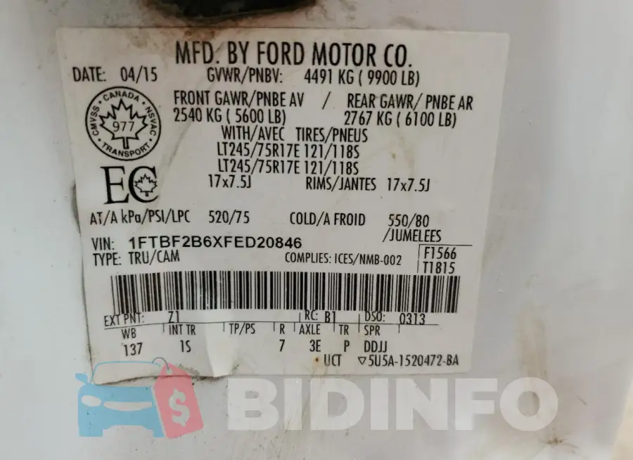 1FTBF2B6XFED20846 Photo# 12