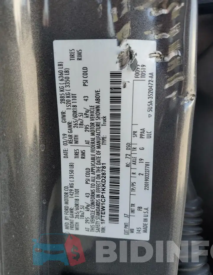 1FTEW1CP1KKD28781 Photo# 13