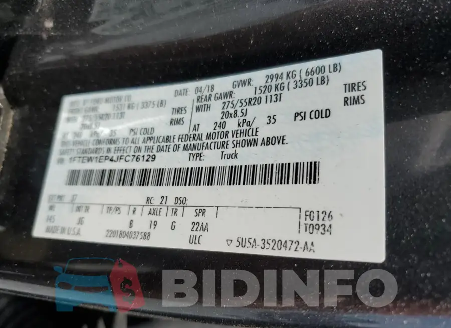 1FTEW1EP4JFC76129 Photo# 12