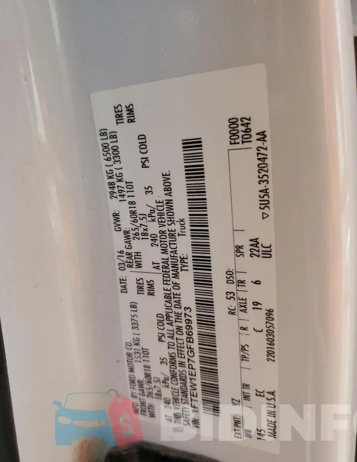 1FTEW1EP7GFB69973 Photo# 12