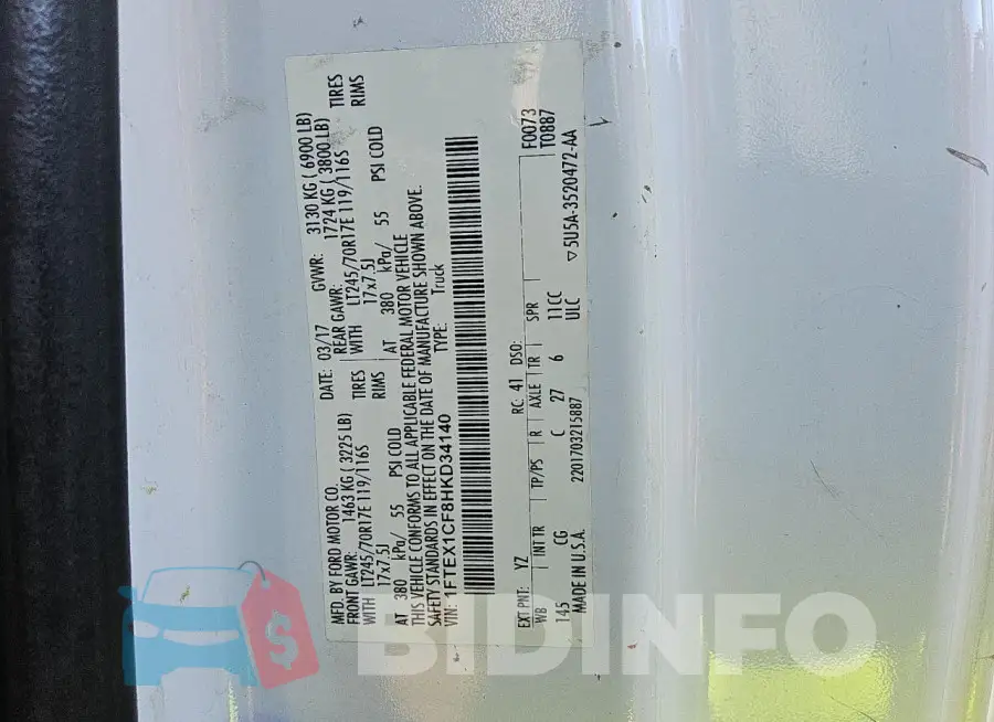 1FTEX1CF8HKD34140 Photo# 12