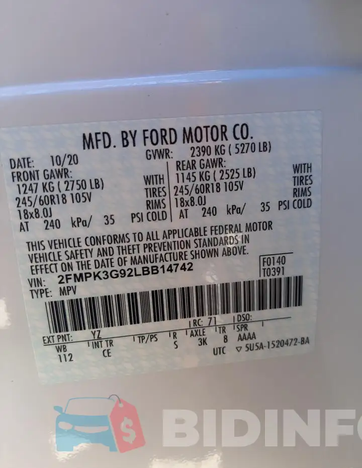 2FMPK3G92LBB14742 Photo# 12