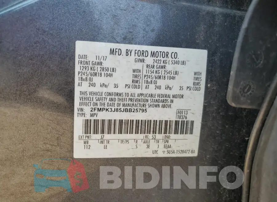 2FMPK3J85JBB25795 Photo# 13
