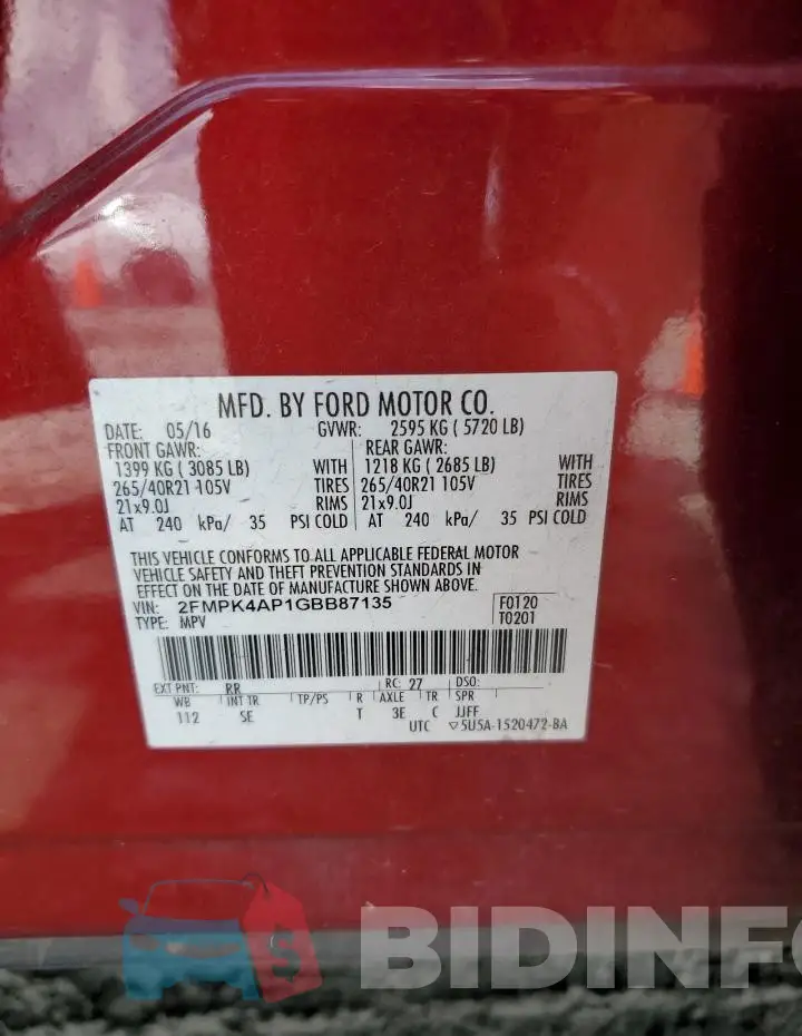 2FMPK4AP1GBB87135 Photo# 13