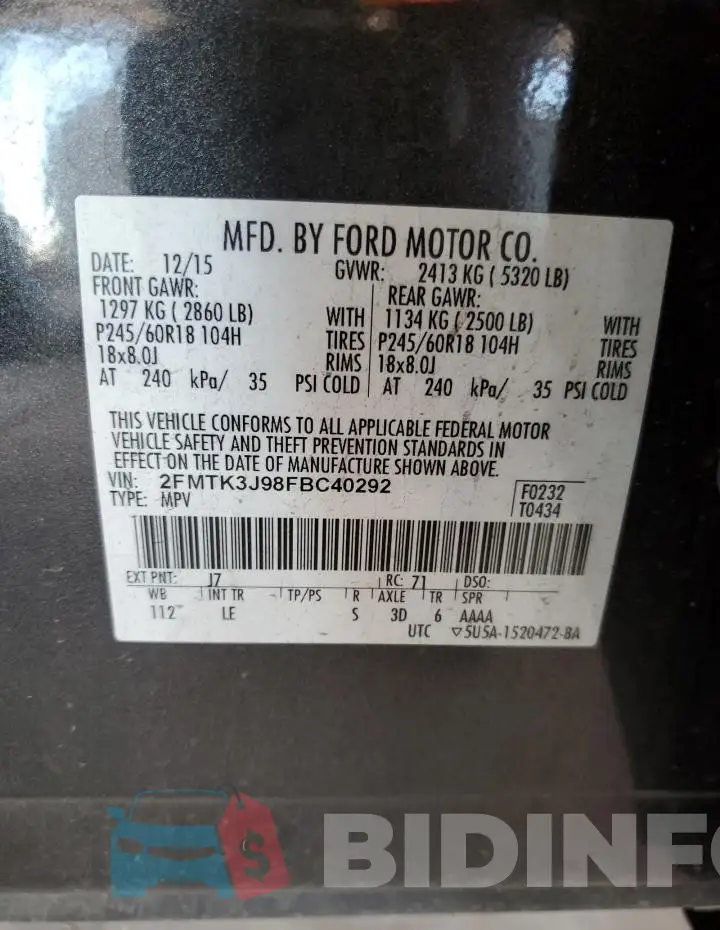 2FMTK3J98FBC40292 Photo# 12