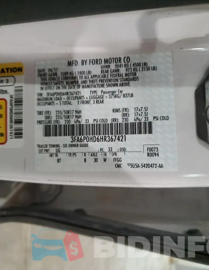 3FA6P0HD6HR367421 Photo# 12