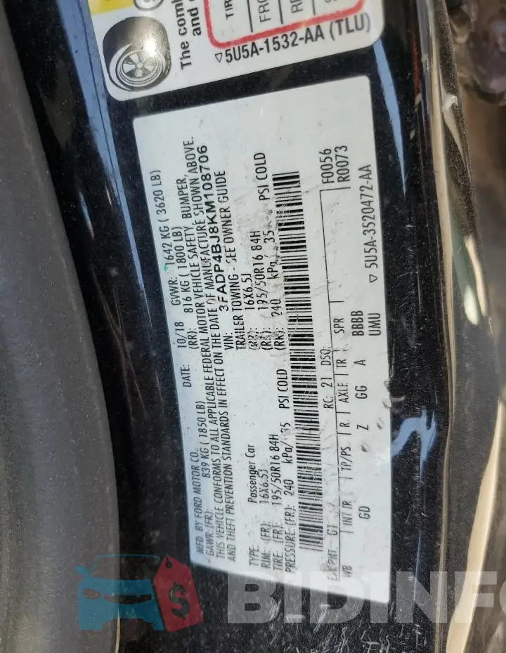 3FADP4BJ8KM108706 Photo# 12
