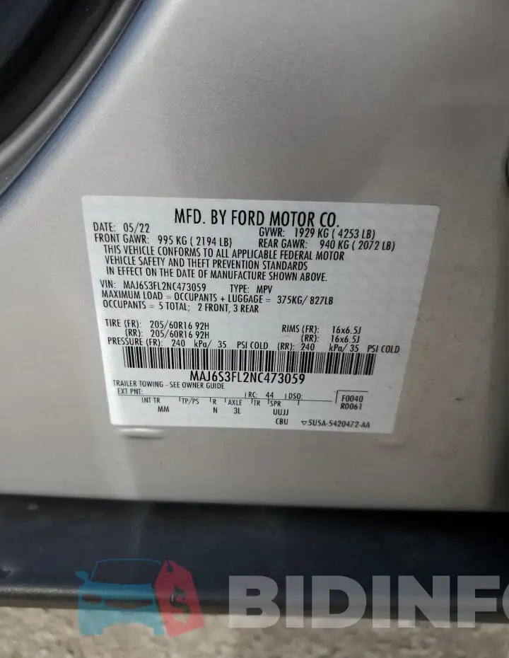 MAJ6S3FL2NC473059 Photo# 13