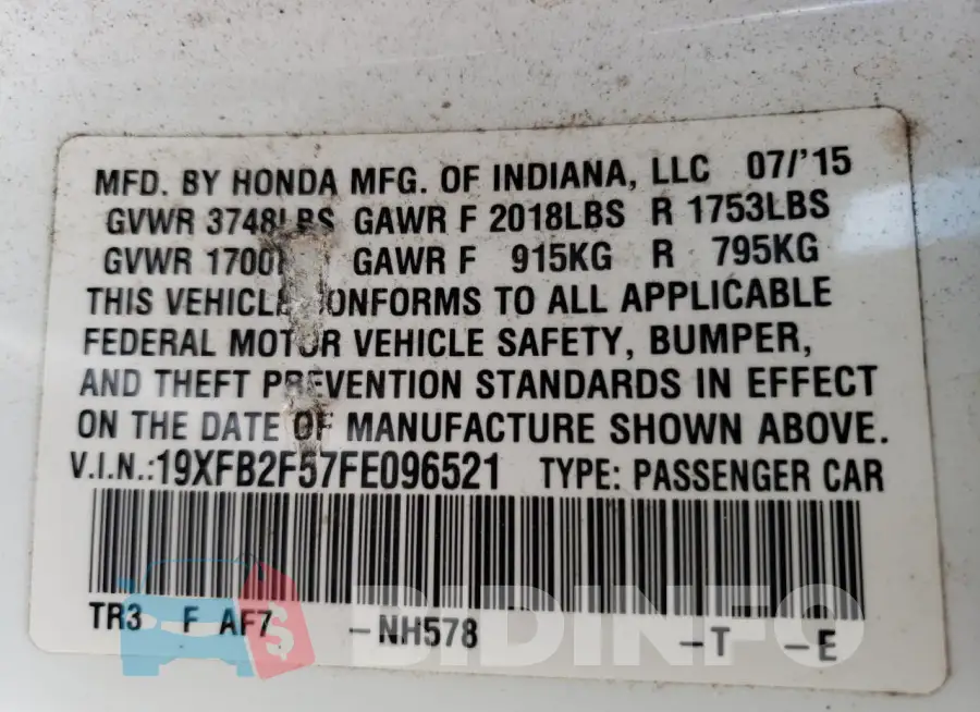 19XFB2F57FE096521 Photo# 12